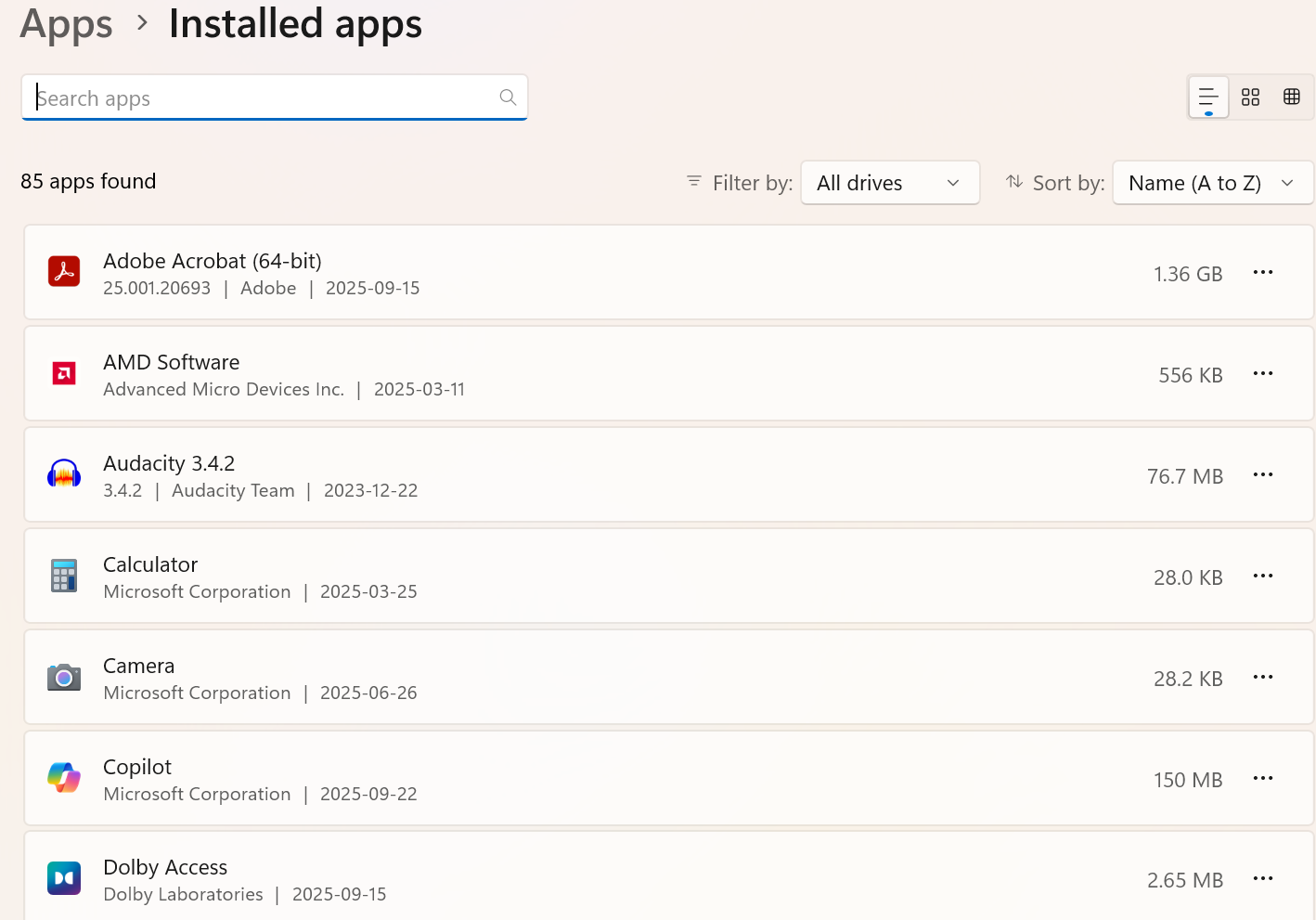 Settings Apps result