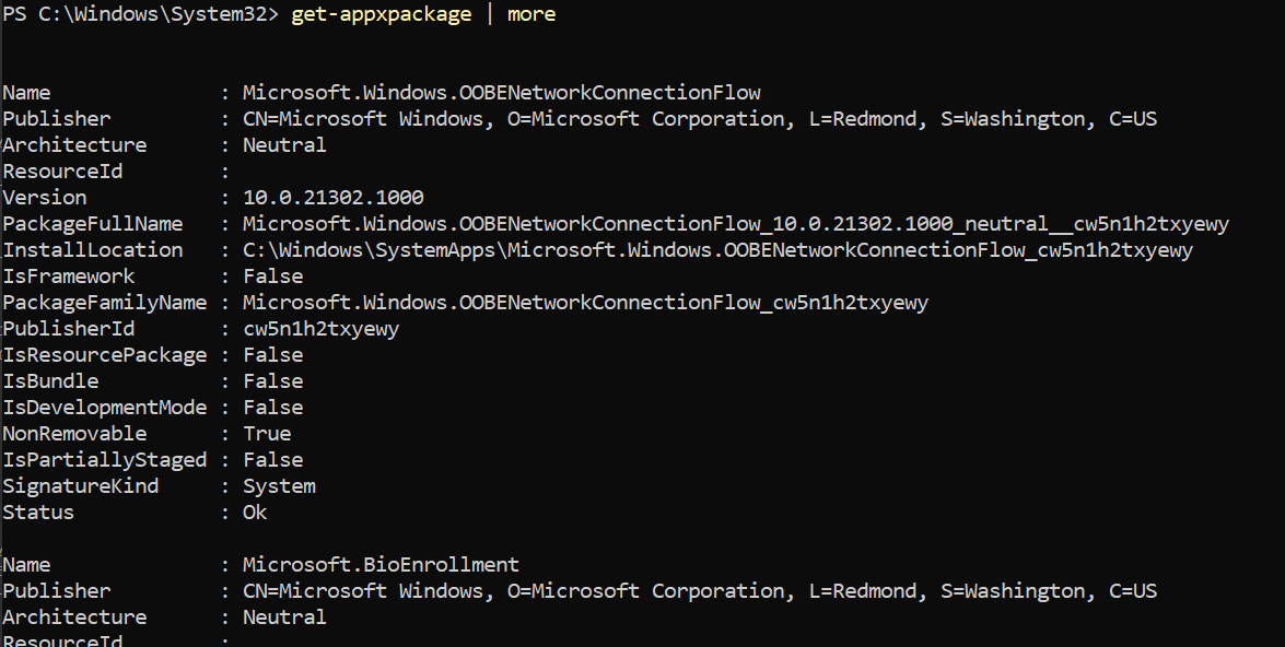 PowerShell Get-AppxPackage result