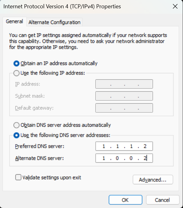 Wi-Fi Interface TCP new DNS addresses added