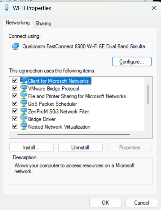 Wi-Fi interface services menu