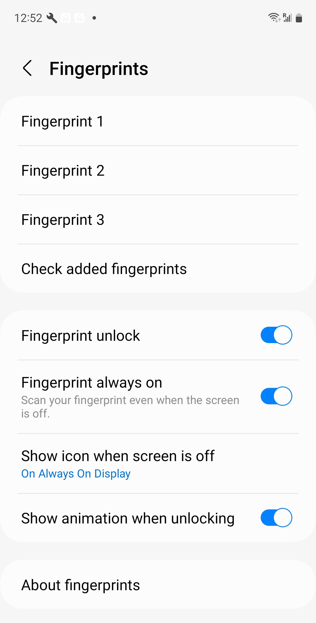 Screenshot of Android Fingerprint Register page