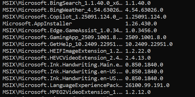 A list of software on a Windows computer