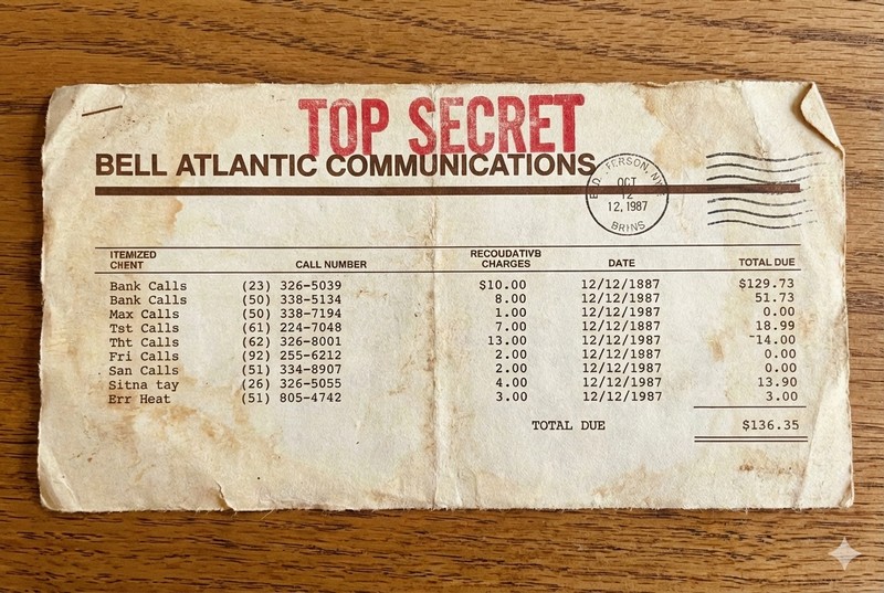 A picture showing a top secret label on a phone bill
