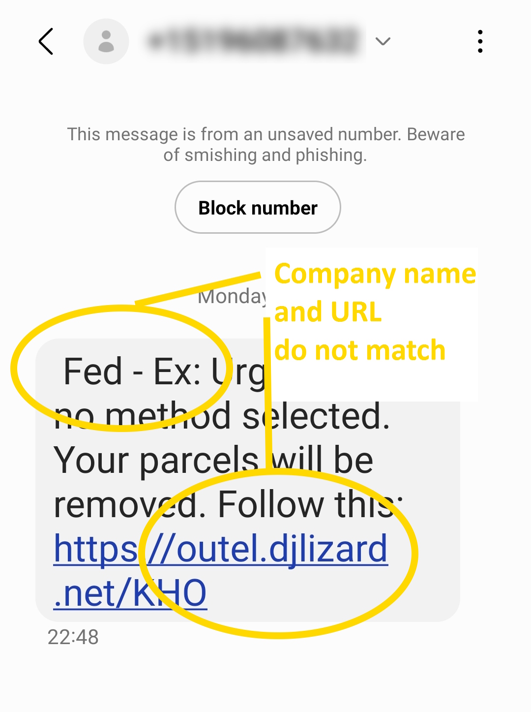 Fake Fedex text message